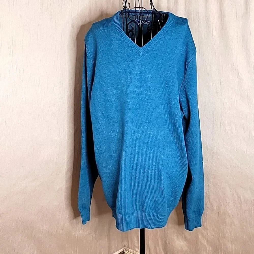 IZOD Men's Lyon Blue V‎ Neck Pullover Sweater XL/TG/XG NWT